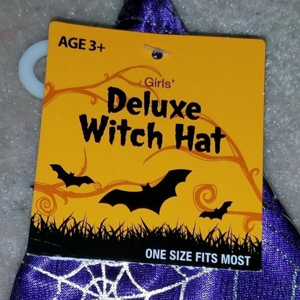 NWT Lot 5 Girls Deluxe Witch Hat Purple Black Cat Halloween Costume Spiders Webs